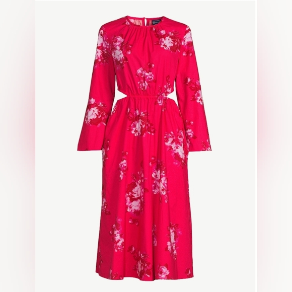 Scoop Women's Side Cut Out Midi Dress with Long, Color Pink Sz Large - Picture 4 of 8